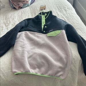Patagonia Navy and Purple Fleece with Neon Green Accents